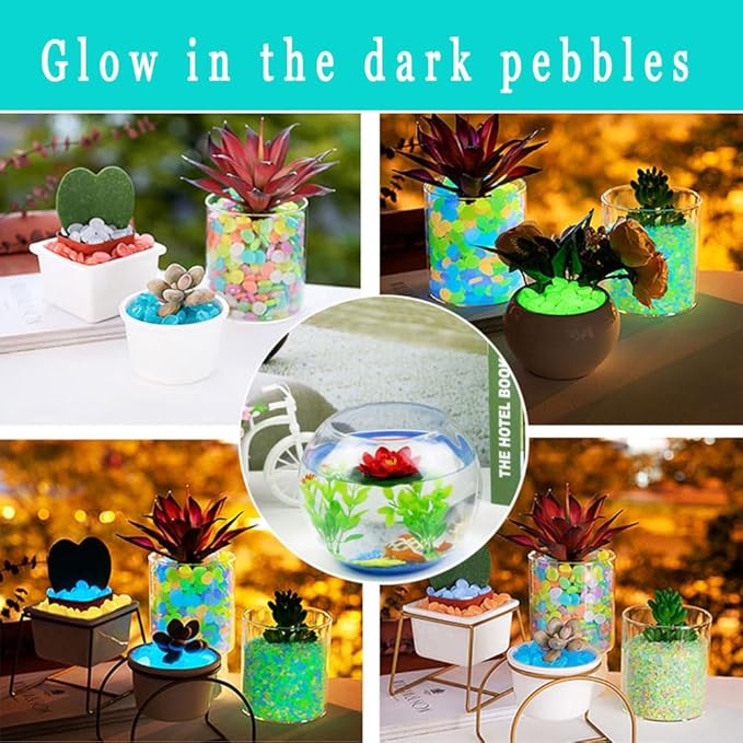 Glow in The Dark Stones 1000 Pcs Glow Pebbles Aquarium Rocks for Fish Tank Lawn Yard Garden Walkway Plant Pots (White)