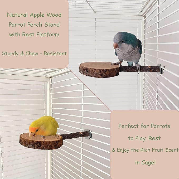 4 Pack Bird Perches for Cage with Natural Wood, ROOJUNE Bird Cage Accessories Bird Perch Platform for Small Medium Parakeets Parrots Conures Cockatiels Finches Lovebirds