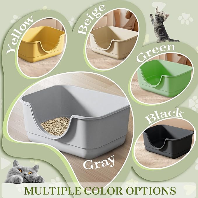 2 Pack Low Entry Small Litter Box for Kittens, Kitty Plastic Litter Boxes, Open Top, Anti-Splash High Sided Litter Tray Pan for Medium Pets, Puppy, Easy to Clean, 15.7"L*11.8"W*6.7"H (Yellow)