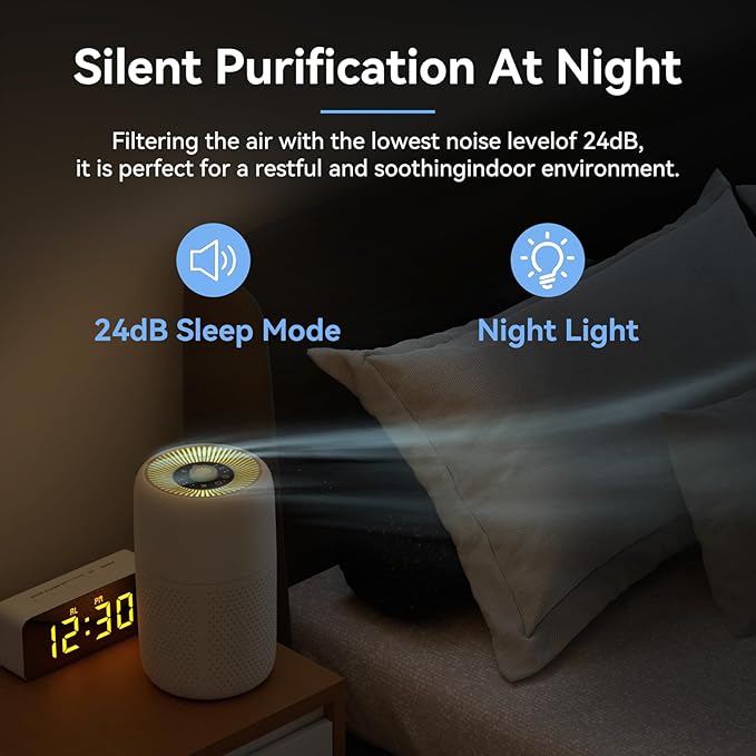 2 Pack YARIKI Air Purifiers for Bedroom Home with Aromatherapy Function,Small Air Purifier with Nightlight Speed Control,24dB Low Noise for Better Sleep,For Pet Room Dorm Kitchen,P60 (White)