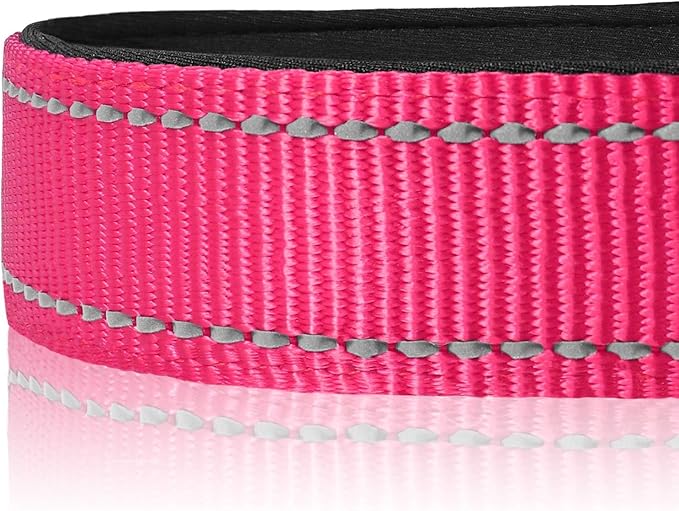 Joytale Reflective Dog Collar, Soft Neoprene Padded, Metal D-Ring, Nylon Pet Collar Adjustable for Puppy and Small Dogs, Hotpink, XS