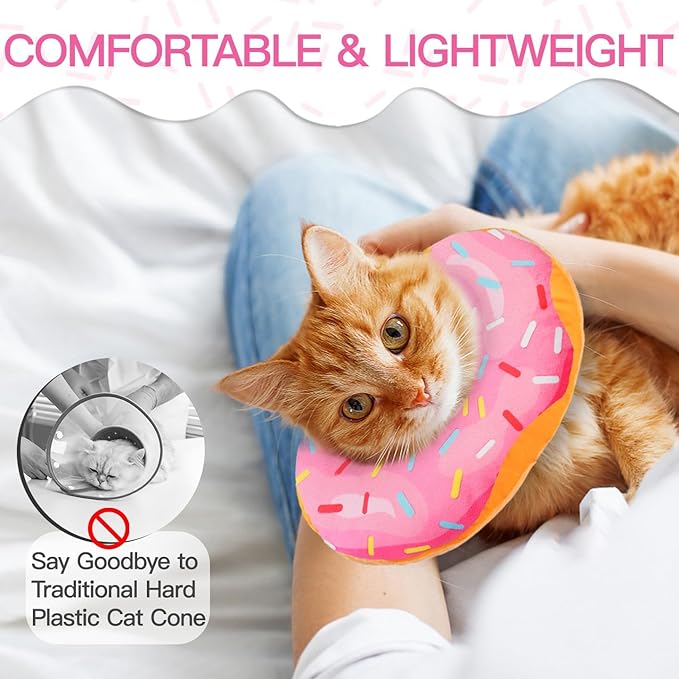 Cat Cone Collar Soft, Adjustable Cat Recovery Collars Spay Cones to Stop Licking, Cute Kittens Donut E Collar After Surgery, Anti-Lick Wound Healing Elizabetan Collars for Kittens (Pink, Small)