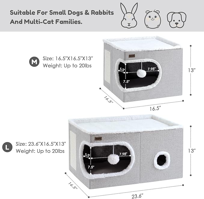Cat Bed for Indoor Cats Cube House, Covered Cat Cave Beds & Furniture with Scratch Pad and Hideaway Tent, Cute Modern Cat Condo for Multi Small Pet Large Kitten Kitty, Large, Green