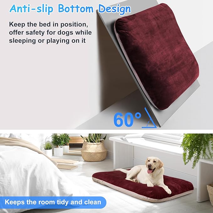 Magic Dog Super Soft Large Dog Bed, 39 Inches Orthopedic Foam Pet Beds with Anti Slip Bottom, Dog Sleeping Mattress with Removable and Washable Cover, Burgundy L,39'' X 33.5'' X 3.7''