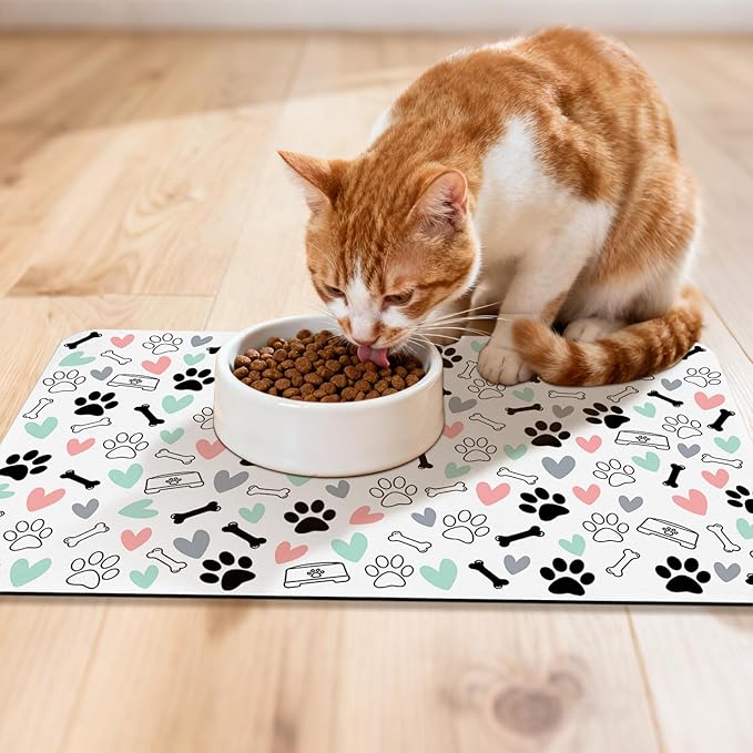 Dog Food Mat for Pet Cat Food Mat, Paws Absorbent Quick Dry Dog Bowl Mats for Food and Water, Non-Slip Cat Pet Feeding Mats for Floor Placemats 12"x20"