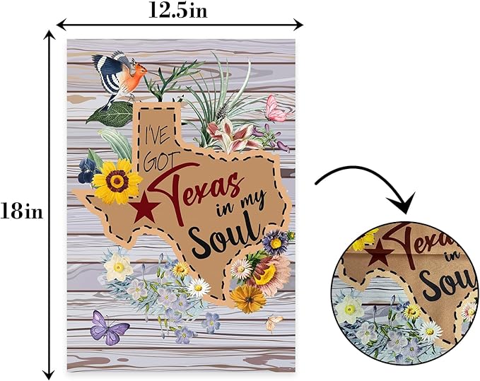 I've got texas in My Sou Garden Flag,Texas State Garden Flag for outside,Texas In My Soul Garden Flag,Western Home Sweet Home Flag,12x18 Inch
