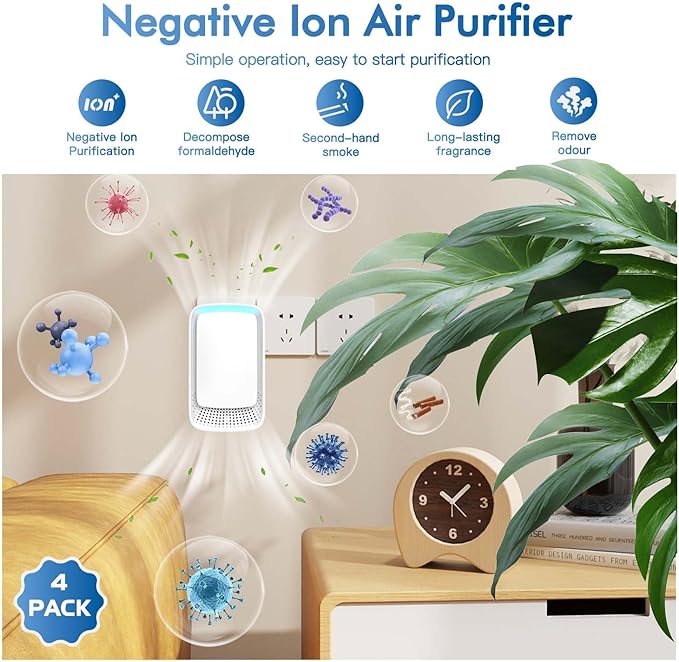 Plug In Air Ionizers - Negative Ion Technology Air Purifier - Quiet Operation Air Freshener for Home, Bedroom, Office, Garage Room - Portable Air Purifiers Odor,Pets Smell - Air Cleaner White (2 Pack）