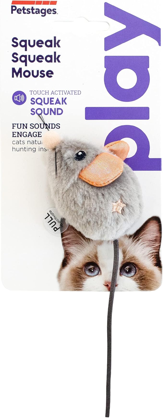 Catstages Squeak Squeak Mouse Cat Toy with Touch-Activated Sound & Catnip,Gray,(Pack of 2)