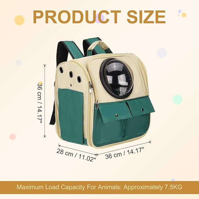 Pet Backpack Carrier, Portable and Ventilated, Oxford Cloth, Dogs Cats and Small Animals Travel Bag 12.99", (Khaki Green, 1 Pcs), Intended for Hiking/Camping/Traveling