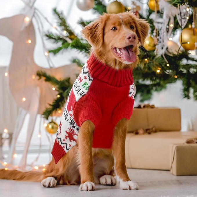 Dog Christmas Sweater Xmas Pet Clothes Cute Reindeer Christmas Dog Costume Outfits Holiday Knitwear Puppy Cat Jumpers New Year Gifts for Small Medium Large Dogs(Red Runing Deer,XL)