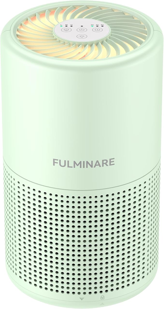 FULMINARE Air Purifiers for Home Bedroom H13 HEPA Air Purifier, 3 Speeds, Timer, 24dB, Small Mini Air Purifier with Night Light, Green