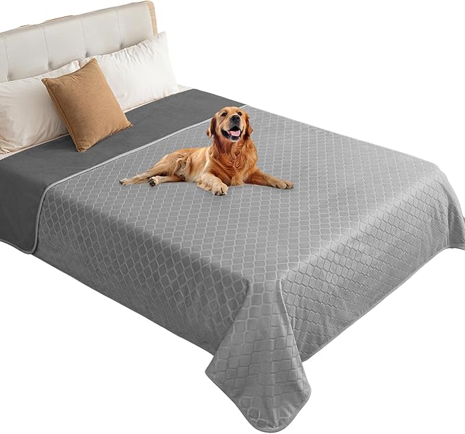 fuguitex Waterproof Dog Blanket Bed Cover Dog Crystal Velvet Moroccan Fuzzy Cozy Plush Pet Blanket Throw Blanket for Couch Sofa(82 * 82 inch, Light Grey+Grey)