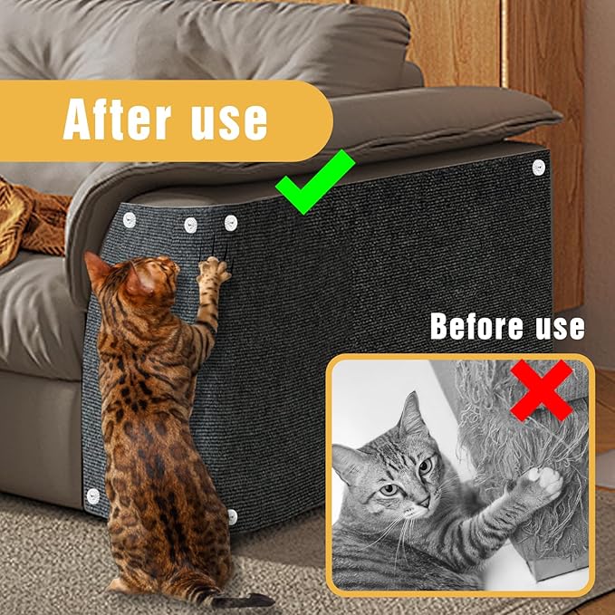Cat Scratch Mat, 3PCS 39.4"x11.9" DIY Trimmable Self-Adhesive Cats Scratching Mat, Couch Protector from Cats Claw, Cat Scratch Furniture Protector Or Couch Protector (Dark Gray)