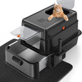 FURTIME Stainless Steel Litter Box with Lid, XL Extra Large Cat Litter Box for Big Cats, Enclosed Drawer Metal Litter Boxs with High Sided, Include Scoop & Mat, Front & Top Entry, Odor Free, Non-Stick