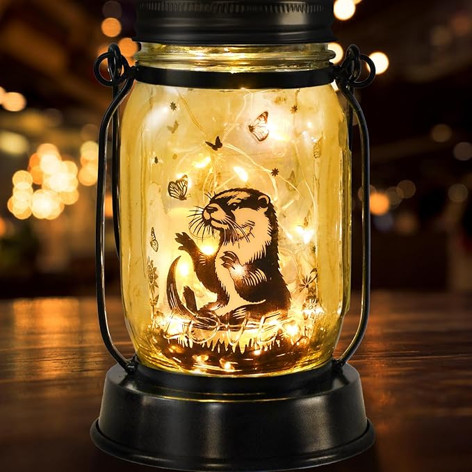 Otter Gifts for Women/Men River Otter Lovers Solar Lantern Mom Birthday, Mothers Day, Christmas Gifts, Animal Solar Garden Decoration Outside for Yard, Patio,Backyard,Porch