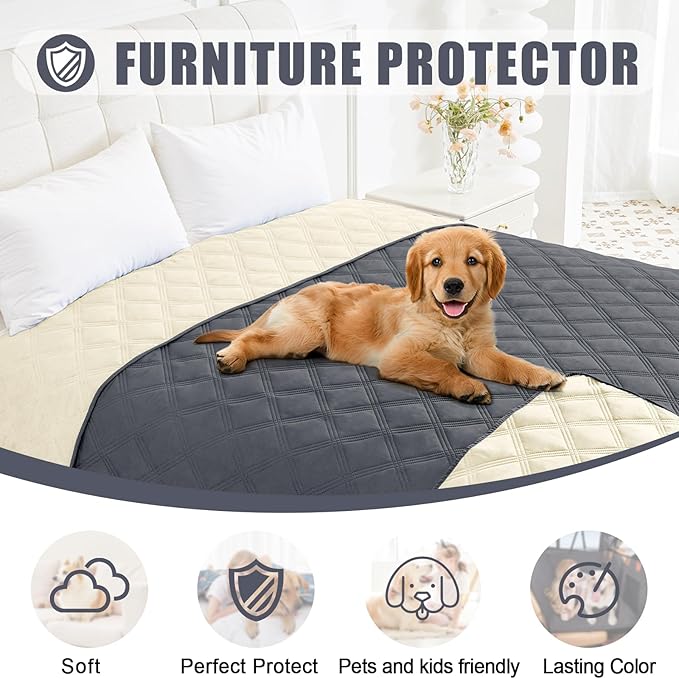 Smiry Waterproof Dog Bed Cover Blanket 52x82, Soft Reversible Pet Blanket, Washable Leakproof Cats Dogs Couch Cover for Sofa, Couch, Furniture, Dark Grey/Beige