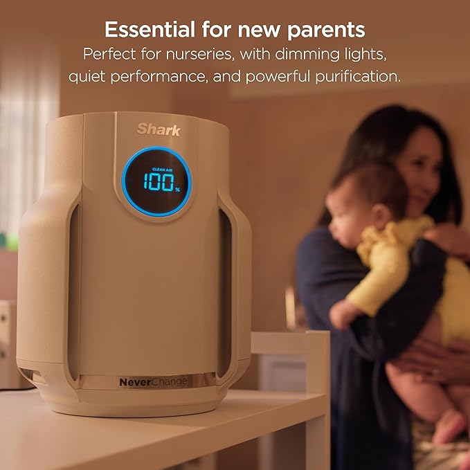 Shark Air Purifier for Home, NeverChange Compact Pro, for Bedroom, Nursery, Home Office, Dorm, HEPA-Exceeding Filter, Captures Pollutants, Pet Dander, Dust, Odor, Smoke, and More, HP072PK, Quartz