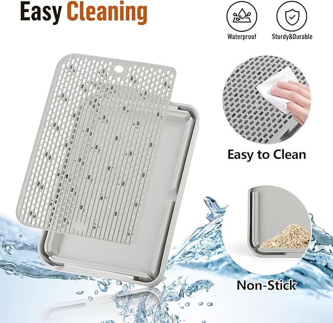 Cat Litter Box Step with Removable Splash-Proof Baffles, Large Pet Ramp for Litter Box with Filter Function Double Layer Cat Pedal Footrest Splash-Proof Easy to Clean (Light Grey)