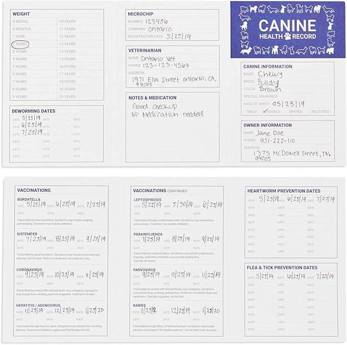 Juvale Puppy Record Card - Compact Portable Puppy Vaccination Record & Ink-Resistant Dog Vaccination Card - Dog Breeding Supplies - Pack of 24, 5 x 3.5 in Folded, White, Paper
