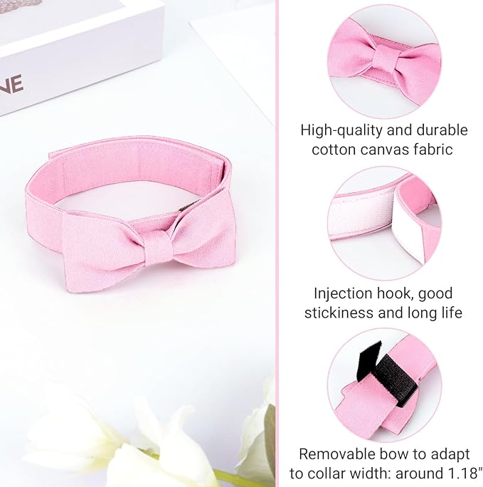 Segarty Dog Bow Tie Collar, Adjustable Pink Bowtie for Small Medium Dogs Neck Girth 10.2-14.2in, Cat Tie Tuxedo Comfortable Cotton Girl Pet Grooming Accessory for Formal Wedding Holiday Birthday Party