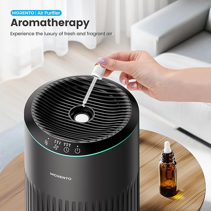 Air Purifiers for Bedroom Home for Smoke Pet Dander Odors, Air Purifier with Sleep Mode Small Air Purifier with Fragrance Sponge for Bedroom Office, Blue Ambient Light, 23dB Quiet, 2 Pack Grey