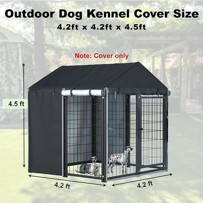 Outdoor Dog Kennel Cover,Full Coverage for 4.2'Dx4.2'Wx4.5'H Dog Cages,600d Heavy Duty Waterproof Large Dog Kennel Cover,(Cover Only) Black