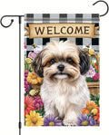 Spring Summer Garden Flag Shih Tzu Dog Flag 12x18 Inch Double-Sided Cute Puppy Yard Banner Buffalo Plaid Floral Outdoor Decor for Porch Lawn Pathway Dog Lover Housewarming