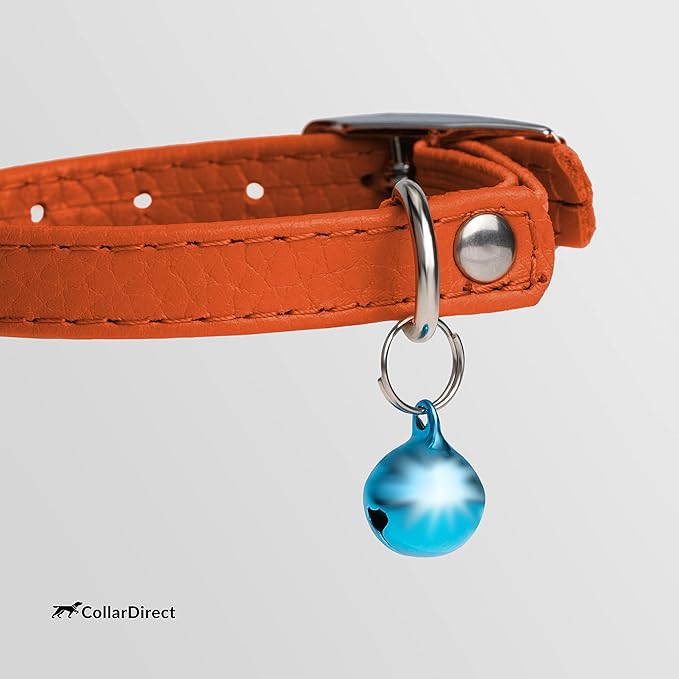 CollarDirect Leather Cat Collar, Kitten Collar with Removable Bell Black Blue Red Orange Lime Green (8-11 Inch, Orange)