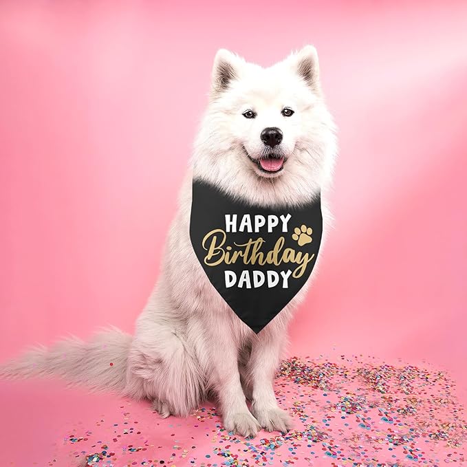 Happy Birthday Daddy Dog Bandana Black Puppy Bandanas Birthday Decorations Photo Prop Pet Scarf Pet Accessories for Dog Lover Dad