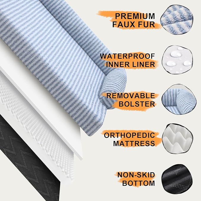 Large Dog Bed Orthopedic Washable Dog Beds Bolster - Medium Large Big Dogs - Memory Foam Dogs Couch Sofa - Waterproof with Removable Cover