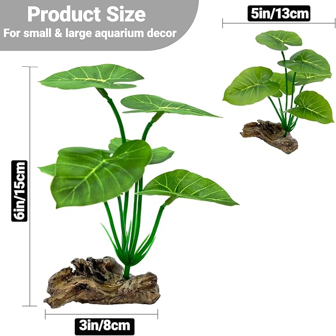 Silk Aquarium Plants Betta Fish Tanks Decor 6-in Soft Aquarium Decorations Fish Tanks Plants Leaf Hammock, Artificial Aquarium Plant Fish Tank Decorations Accessories Goldfish Reptile Plants Driftwood