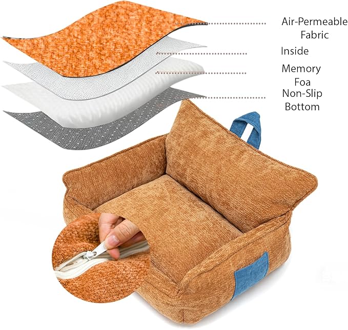 Orthopedic Dog Bed with Memory Foam, Washable Plush Pet Bed for Small, Medium & Large Dogs, Cozy Bolster Crate Dog Bed for Joint Support & Comfort.(Orange)