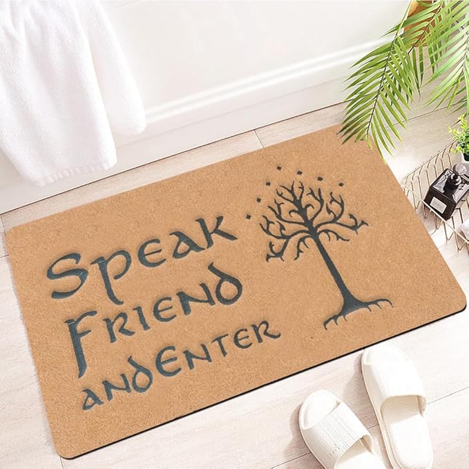 Coir Door Mat Outside Entrance,Speak Friend and Enter Funny Doormat,Embroidered Welcome Floor Front Door mat with Heavy Duty Backing,Indoor Outdoor Rubber Rug Patio Halloween Home Decor 30*18 In