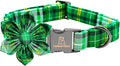 Lionheart glory St. Patrick's Day Dog Collar with Flower Dog Collar for X-Small Dogs, Green Plaid Cute Collars Spring Dogs Collars Flower Puppy Heavy Duty Cute