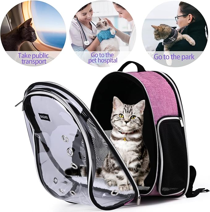 BAGLHER Cat Carrier Backpack Bubble - Fit Up to 18 Lbs - Airline-Approved Dog Backpack Carrier for Small Pets Puppies Dogs Bunny, Space Capsule Dog Carrier Backpack for Travel Outdoor Hiking, Pink
