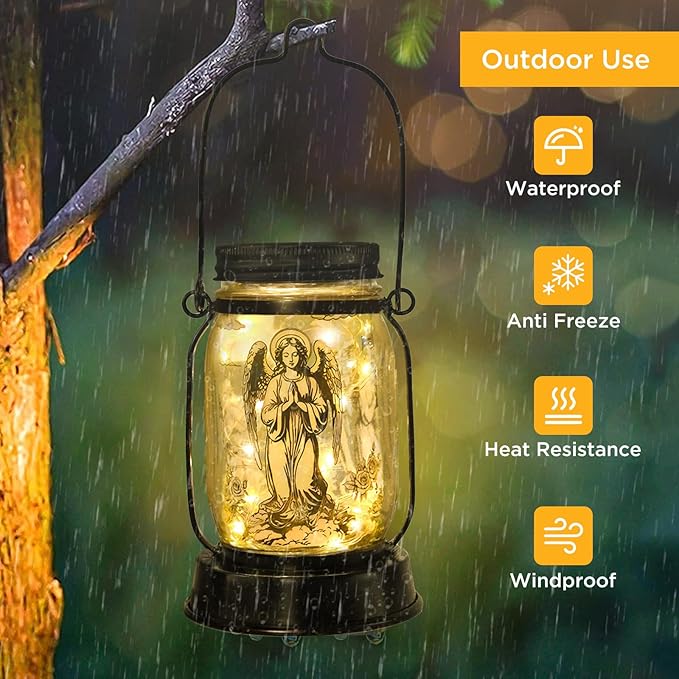 kyoryuger Guardian Angel Gifts for Women/Men Angel Praying Solar Lantern Mom Birthday, Mothers Day, Sympathy Solar Lantern Garden Decoration Outside for Yard, Patio,Backyard,Porch, Torches