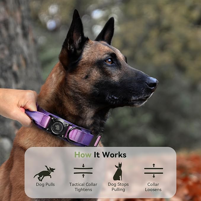 2026 Upgrade Waterproof AirTag Dog Collar, Military Tactical Dog Collar with AirTag Holder, Comfortable Control Handle and Metal Buckle, GPS Dog Collar Holder for Medium to Large Dogs (90s Retro,XL)
