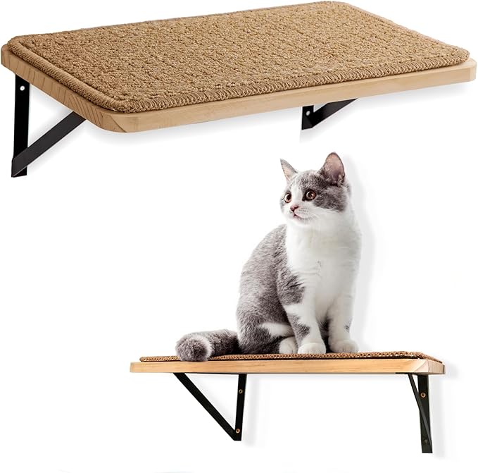 2Pack Wooden Cat Wall Shelves with Sisal Mat,16x9.8 Inch Cat Wall Step and Bed for Sleeping,Scratching and Playing.