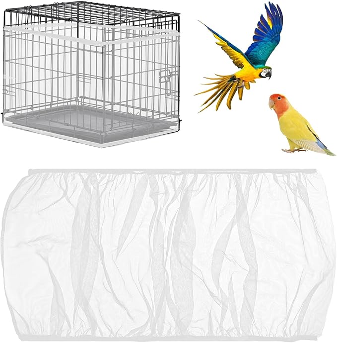 2 PCS Bird Cage Seed Catcher Airy Gauze Bird Cage Cover White Birds Cages Net Cover Guard Net Adjustable Stretchy Birds Cages Netting Universal Birdcage for Parrot Enclosures Round Square