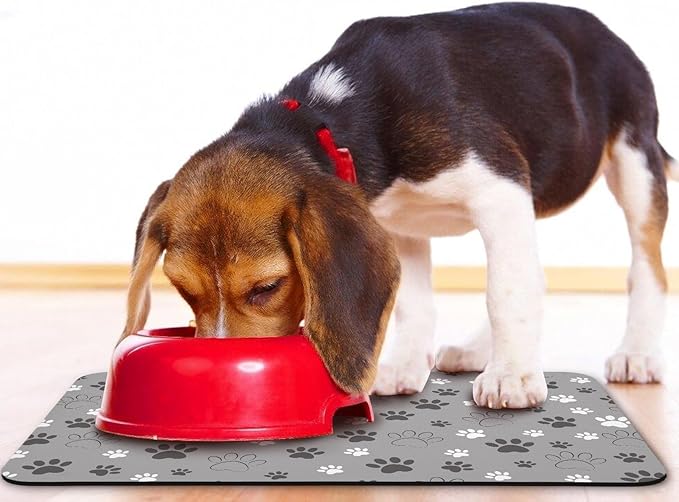 Dog Food Mat, Absorbent Water Bowl Mats Cat Pet Feeding Placemats Light Gray 16 * 24 inch