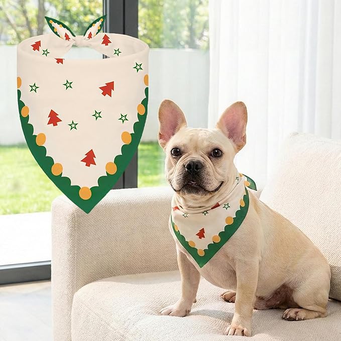 Dog Bandana, Adjustable Puppy Bandana for Birthday Party & Daily Photos, Soft Polyester Triangle Bibs Scarf, Cute Accessories for Small Medium Large Pets (Red Forest & Starry Patterns)