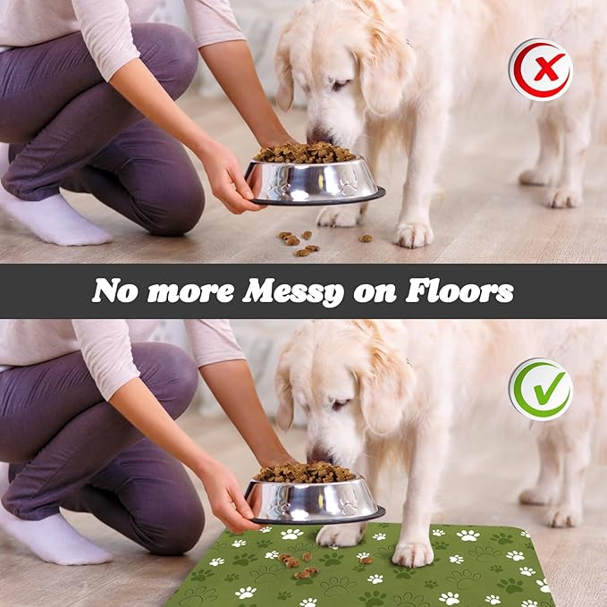 Dog Food Mat, Absorbent Water Bowl Mats Cat Pet Feeding Placemats Dark Green 16 * 24 inch