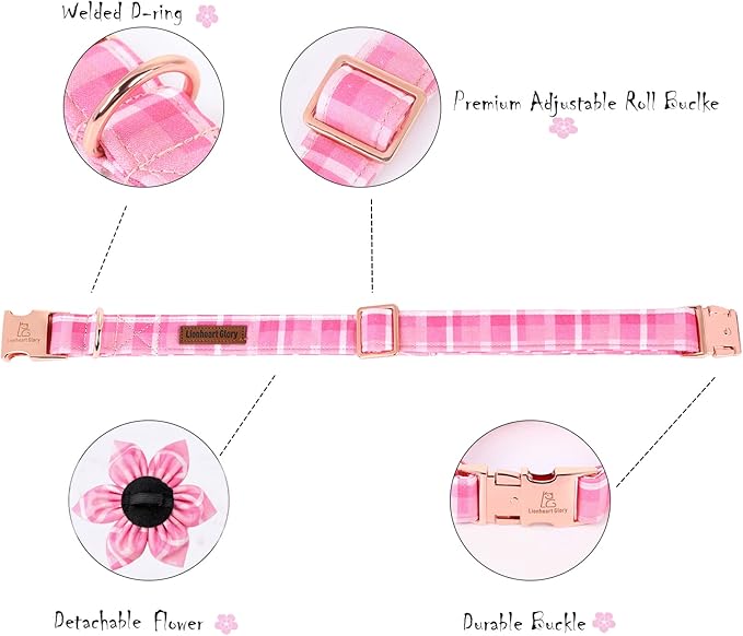 Lionheart Glory Dog Collar, Pink Dog Collars with Flower, Cute Floral Pattern Pet Collars Adjustable Dog Collar for Large Dogs