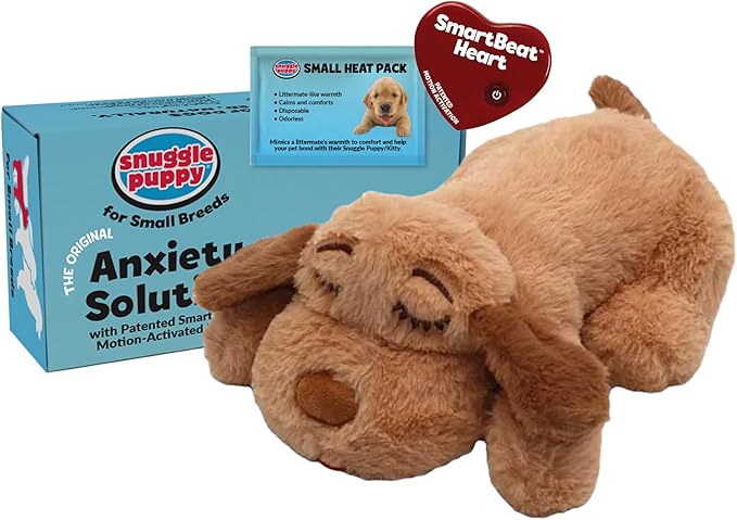 Snuggle Puppy Junior Heartbeat Puppy Toy - Heartbeat Puppy for Dogs - Pet Anxiety Relief and Calming Aid - Comfort Dog Toy - Behavioral Training and Sleep Aid Cuddle Buddy - Biscuit