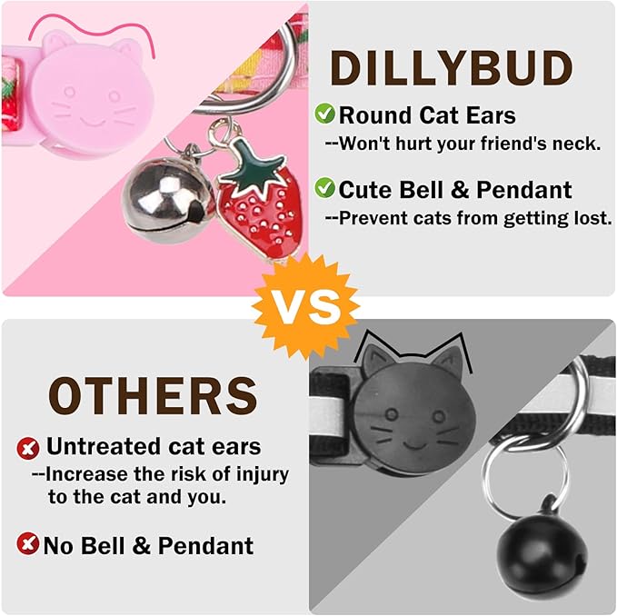 Cat Collar with Bell Bow Tie Fruit Breakaway Bowtie Cat Collar for Spring Summer, Adjustable Safety Kitten Collars with Removable Bowtie & Charm for Boys Girls Male Female Cats