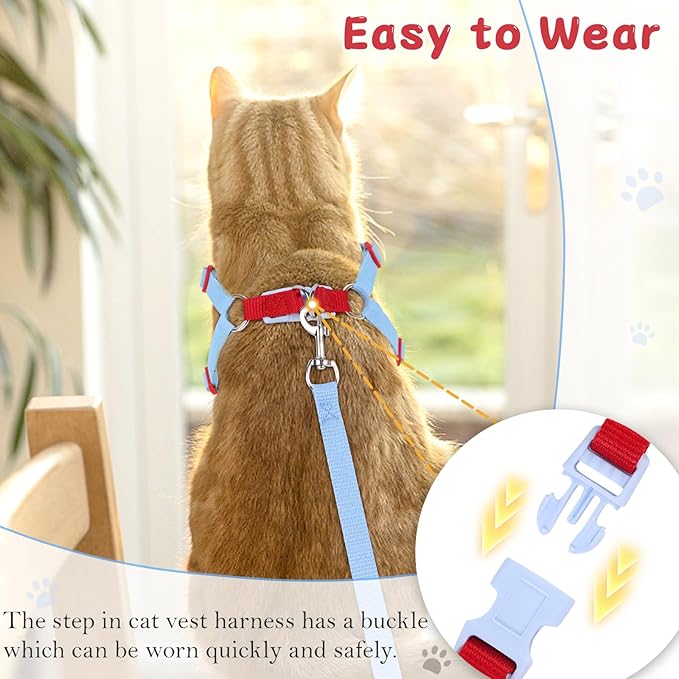 Cat Vest Harness and Leash Set for Walking Escape Proof, Adjustable Kitten Harness and Leash Set Breathable Mesh with Bow Harness for Kitty Puppy Bunny(Red Medium)