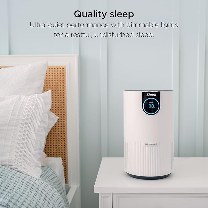 Shark HP132 Clean Sense Air Purifier with Odor Neutralizer Technology, HEPA Filter, 500 sq. ft., Small Room, Bedroom, Office, Captures 99.98% of Particles, Dust, Smoke & Allergens, Portable, White