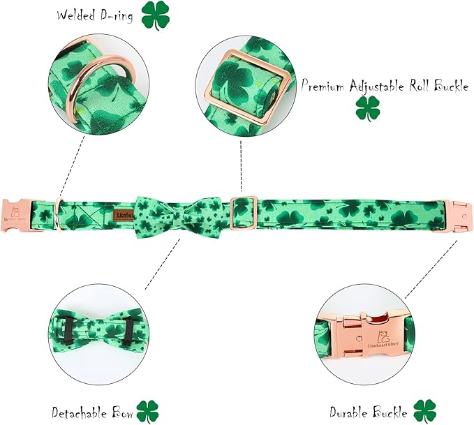 Lionheart glory Clover Dog Collar, Adjustable Dog Collar with Bowtie, Pet Gift Collar for Dog Soft Bowtie Dog Collars for Large Dogs