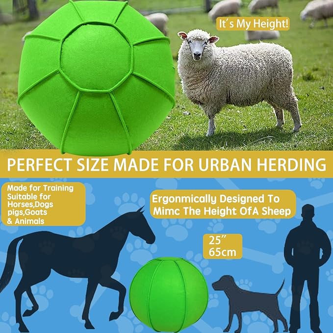 Herding Ball for Dogs, Dual Layered Herding Dog Ball Set for Australian Shepherd, Cattle, Collie, for Dog, Agility Equipment- Free Training Book (Green, 25 inch)