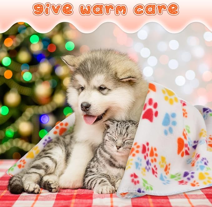 Tatuo 12 Pieces Puppy Blanket for Litter Dog Bulk Summer Throw Blanket Puppy Fleece Blanket with Paw Print Soft Sleep Mat Washable Pet Pad for Kitten Puppy Small Animals(Assorted Style)